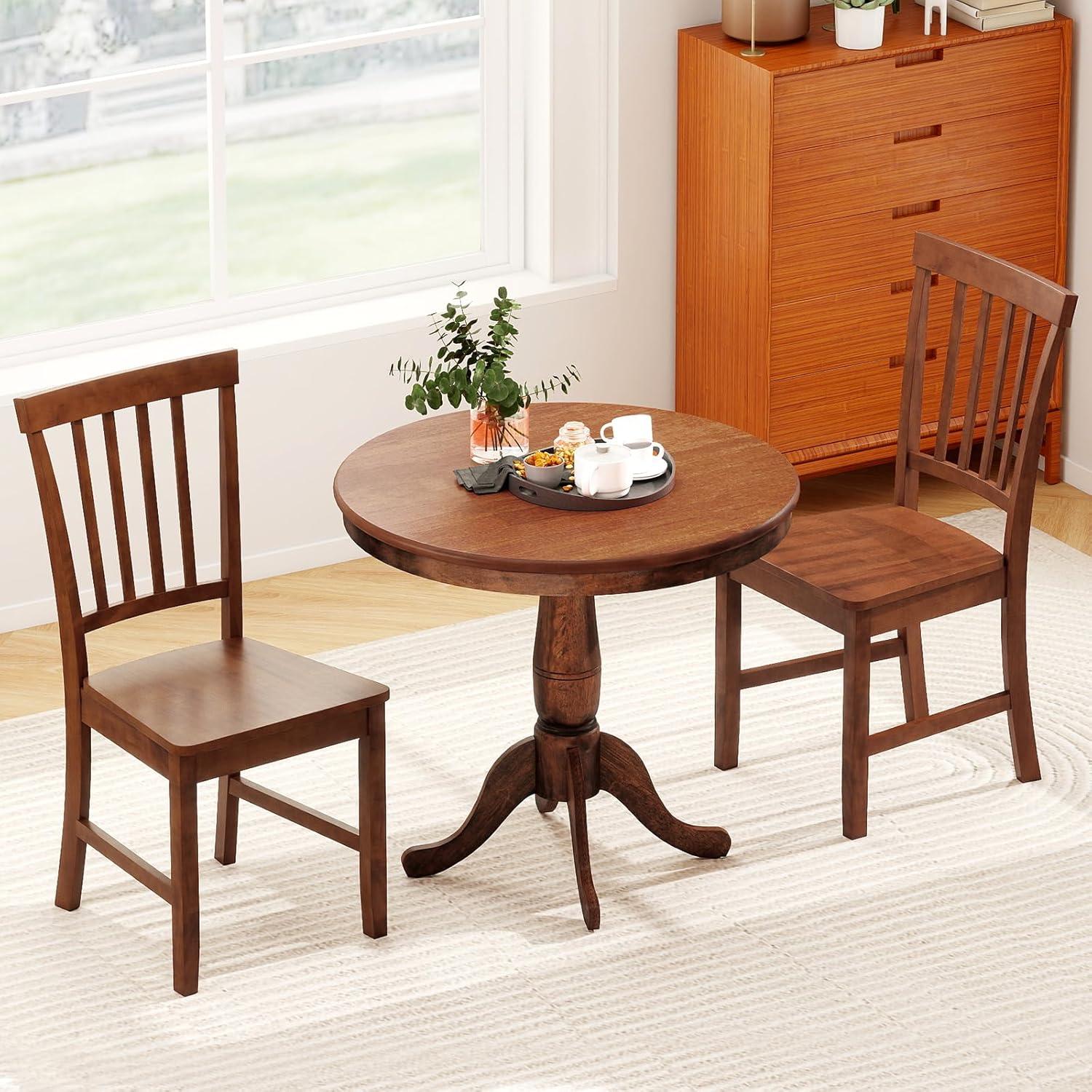 image:imageGiantex 3Piece Wood Dining Table Set Rustic Style Kitchen Table Set for 2Person Round Table with 2 Chairs Walnut Finish Furniture Set Dinette Set for Kitchen Dining Room Breakfast Nook