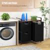 Giantex Laundry Hamper, Laundry Basket Organizer with 3 Pull-Out Removable Bags, Top Storage Shelf, Metal Frame, Laundry Sorter 3 Section for Laundry Room Bathroom Dorm, Rustic Brown & Black