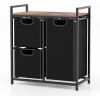 Giantex Laundry Hamper, Laundry Basket Organizer with 3 Pull-Out Removable Bags, Top Storage Shelf, Metal Frame, Laundry Sorter 3 Section for Laundry Room Bathroom Dorm, Rustic Brown & Black