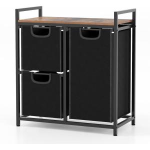 Giantex Laundry Hamper, Laundry Basket Organizer with 3 Pull-Out Removable Bags, Top Storage Shelf, Metal Frame, Laundry Sorter 3 Section for Laundry Room Bathroom Dorm, Rustic Brown & Black