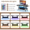Giantex TV Stand with Power Outlets for 55-65 Inch TV, 3-Tier Entertainment Center w/LED Lights & Remote, Media Console Table w/Storage Shelves & Fabric Drawer for Living Room, Rustic Brown + Black(Black)