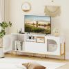 Giantex White TV Stand for TVs up to 70″, Modern Entertainment Center with Power Outlets, 2 Drawers, 2 Open Shelves, Cabinets & Cable Hole, Media Console Table for Living Room Bedroom