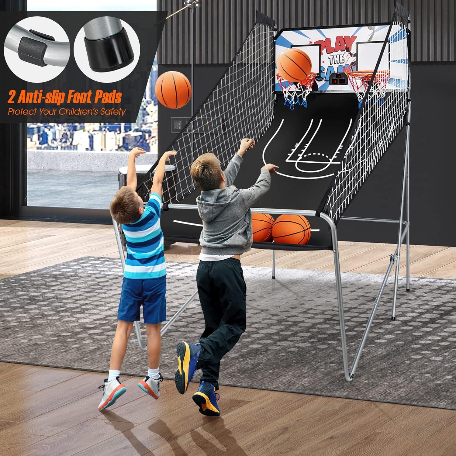 image:imageGiantex Foldable Basketball Arcade Game 8 Game Options Electronic Double Shot 2 Player w 4 Balls and LED Scoring System Indoor Basketball Game for Kids AdultsWhite