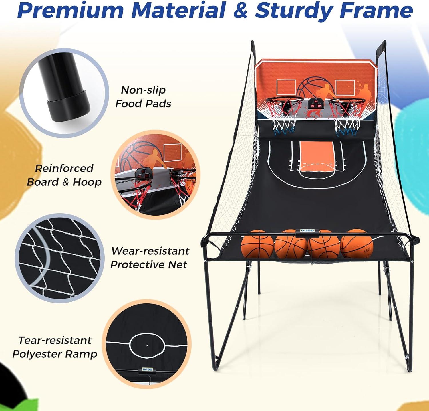 image:imageGiantex Foldable Basketball Arcade Game 8 Game Options Electronic Double Shot 2 Player w 4 Balls and LED Scoring System Indoor Basketball Game for Kids AdultsOrange