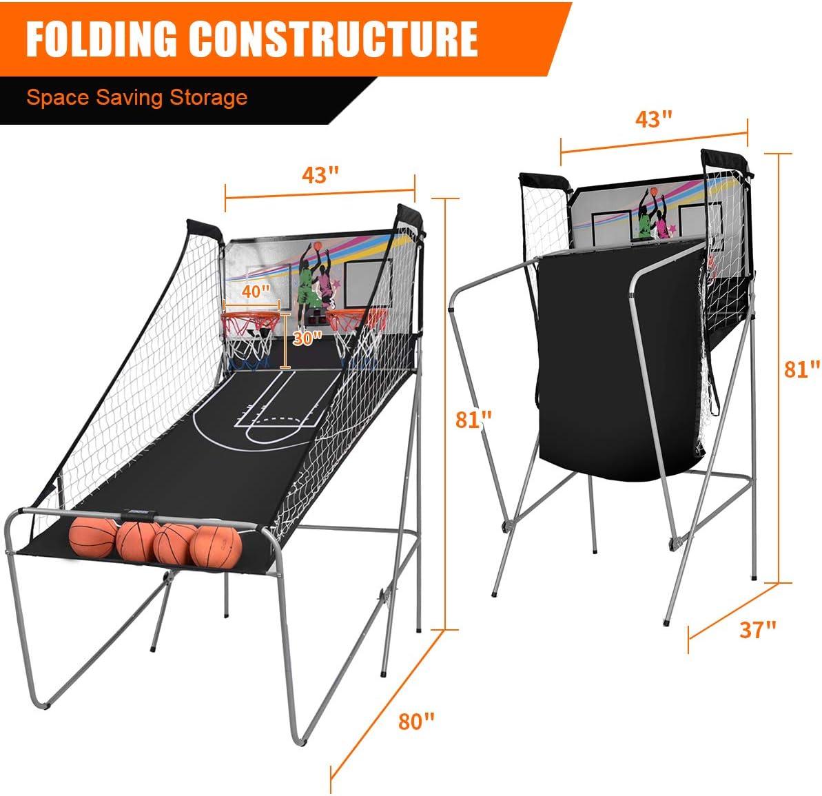 image:imageGiantex Foldable Basketball Arcade Game 8 Game Options Electronic Double Shot 2 Player w 4 Balls and LED Scoring System Indoor Basketball Game for Kids AdultsBlack Silver