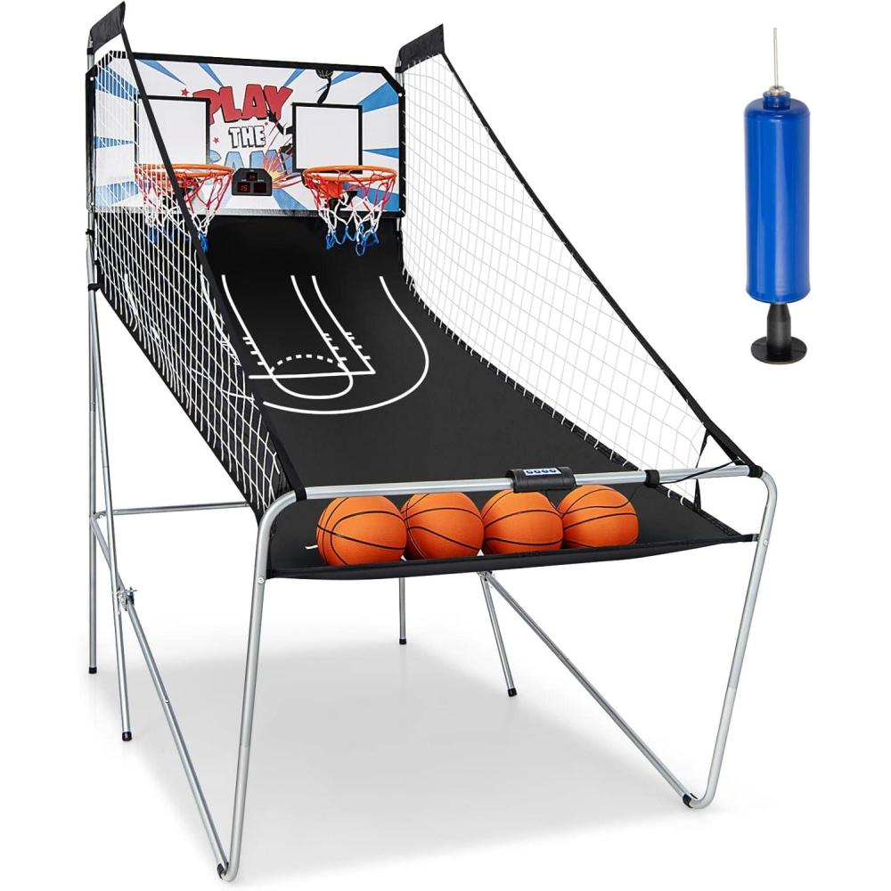 image:imageGiantex Foldable Basketball Arcade Game 8 Game Options Electronic Double Shot 2 Player w 4 Balls and LED Scoring System Indoor Basketball Game for Kids AdultsWhite