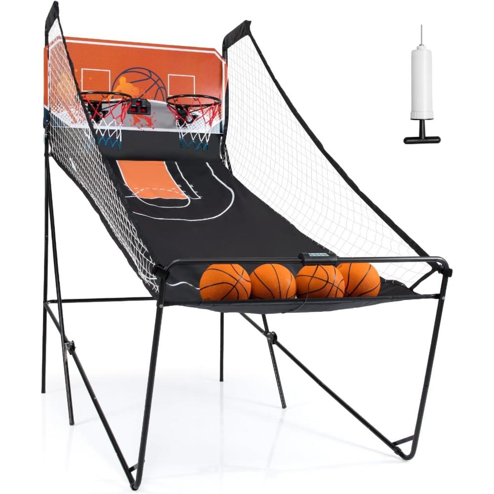 image:imageGiantex Foldable Basketball Arcade Game 8 Game Options Electronic Double Shot 2 Player w 4 Balls and LED Scoring System Indoor Basketball Game for Kids AdultsOrange