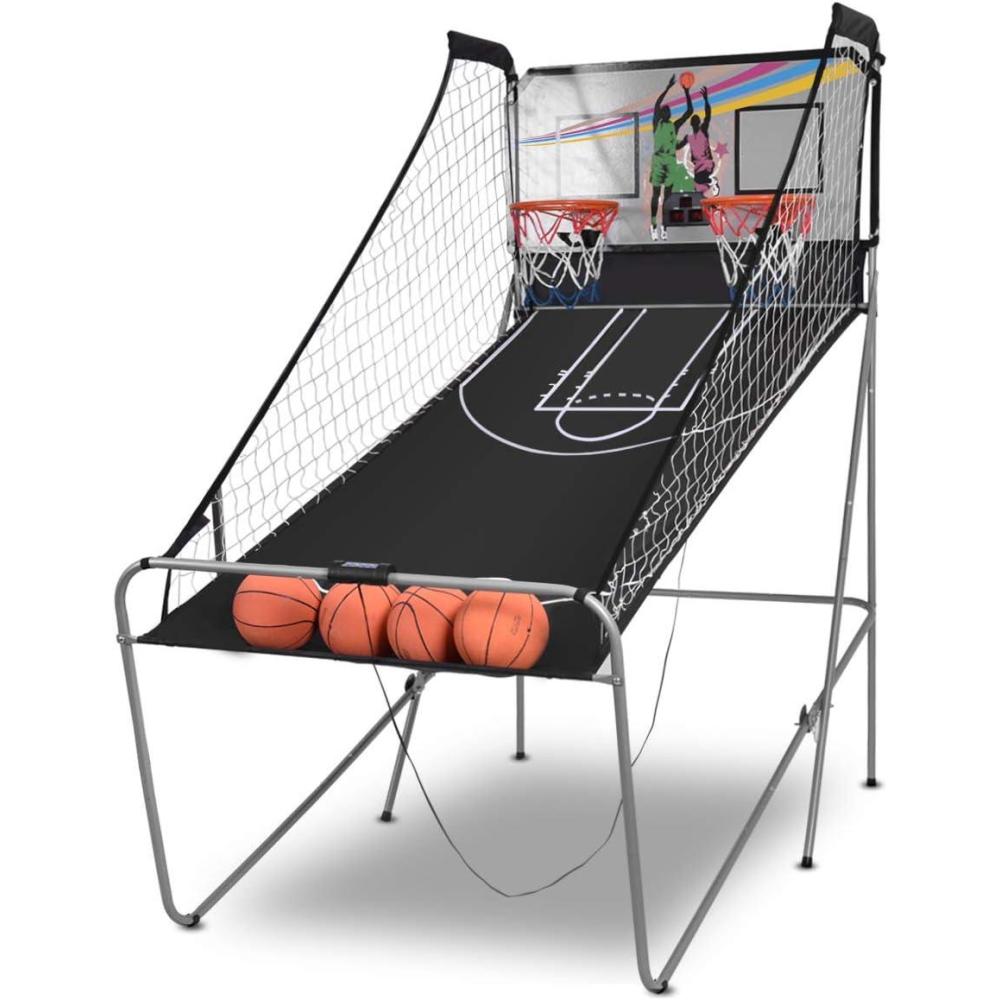 image:imageGiantex Foldable Basketball Arcade Game 8 Game Options Electronic Double Shot 2 Player w 4 Balls and LED Scoring System Indoor Basketball Game for Kids AdultsRedBlack