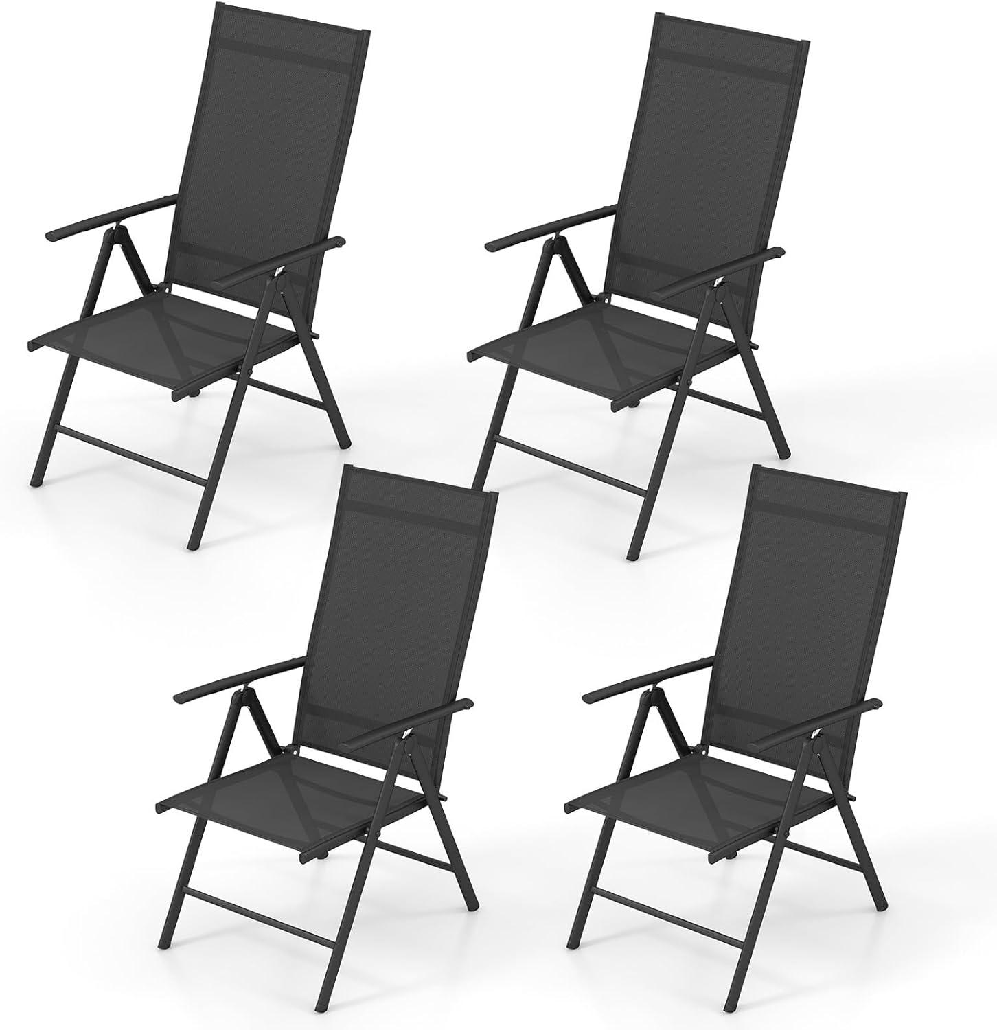 image:imageGiantex 2 Pack Folding Patio Chairs High Back Outdoor Chairs with 7Level Adjustable High Backrest Portable Reclining Chairs for Lawn Porch Garden Poolside Camping No Assembly BlackBlack