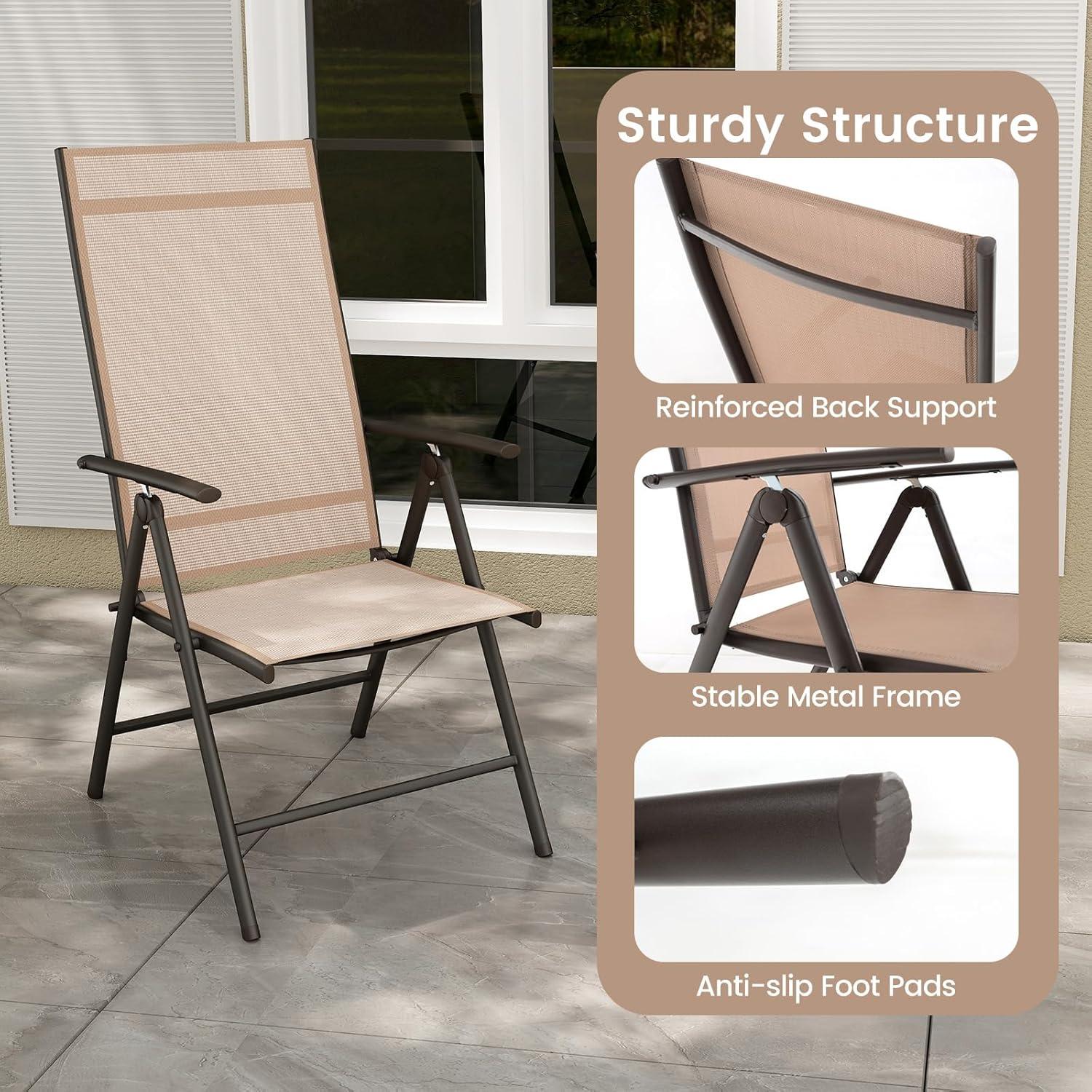 image:imageGiantex 2 Pack Folding Patio Chairs High Back Outdoor Chairs with 7Level Adjustable High Backrest Portable Reclining Chairs for Lawn Porch Garden Poolside Camping No Assembly BlackBrown