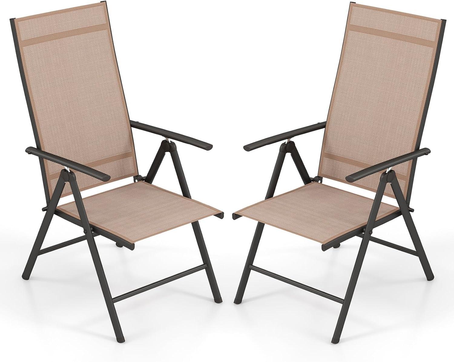 image:imageGiantex 2 Pack Folding Patio Chairs High Back Outdoor Chairs with 7Level Adjustable High Backrest Portable Reclining Chairs for Lawn Porch Garden Poolside Camping No Assembly BlackBrown