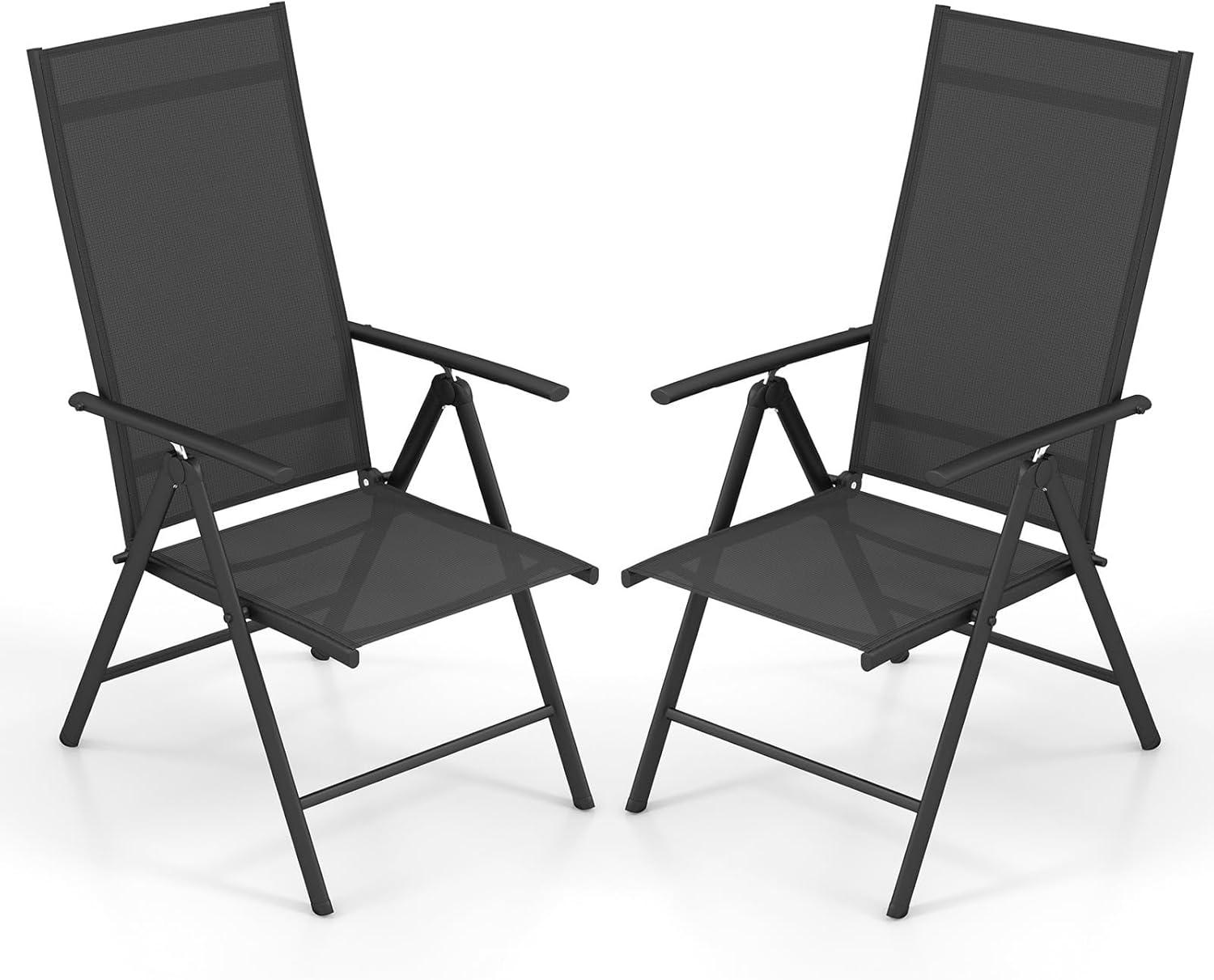 image:imageGiantex 2 Pack Folding Patio Chairs High Back Outdoor Chairs with 7Level Adjustable High Backrest Portable Reclining Chairs for Lawn Porch Garden Poolside Camping No Assembly BlackBlack