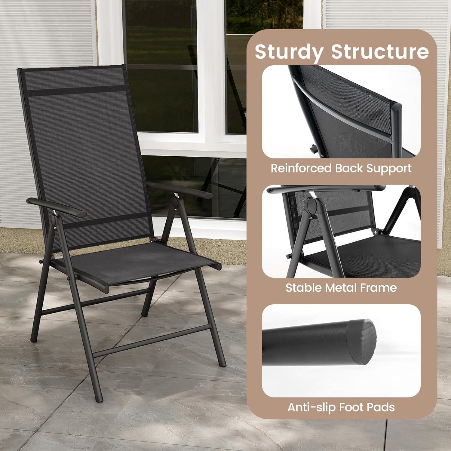 image:imageGiantex 2 Pack Folding Patio Chairs High Back Outdoor Chairs with 7Level Adjustable High Backrest Portable Reclining Chairs for Lawn Porch Garden Poolside Camping No Assembly BlackBlack