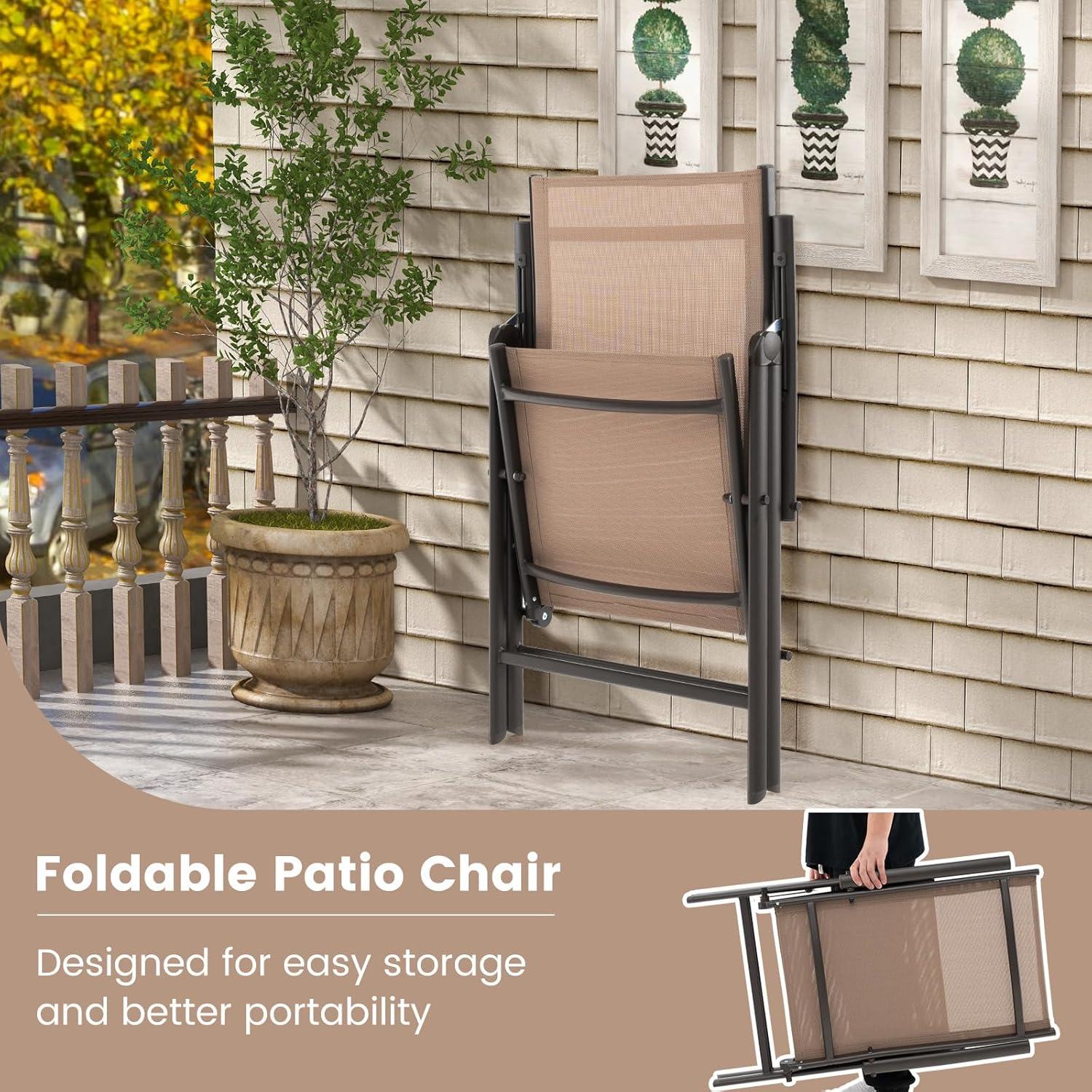 image:imageGiantex 2 Pack Folding Patio Chairs High Back Outdoor Chairs with 7Level Adjustable High Backrest Portable Reclining Chairs for Lawn Porch Garden Poolside Camping No Assembly BlackBrown