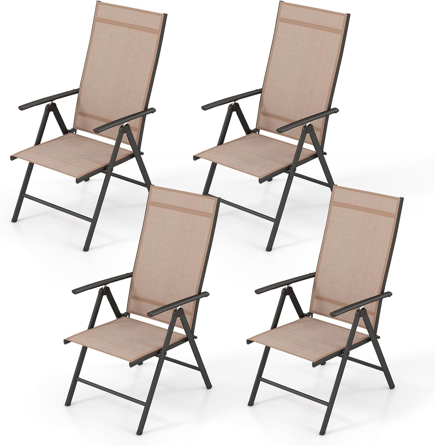 image:imageGiantex 2 Pack Folding Patio Chairs High Back Outdoor Chairs with 7Level Adjustable High Backrest Portable Reclining Chairs for Lawn Porch Garden Poolside Camping No Assembly BlackBrown