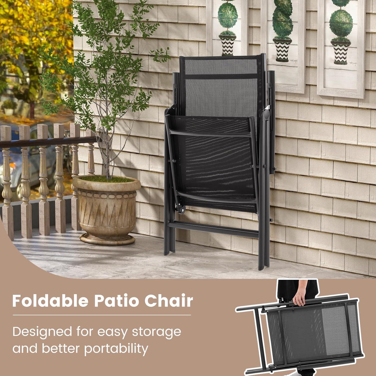 image:imageGiantex 2 Pack Folding Patio Chairs High Back Outdoor Chairs with 7Level Adjustable High Backrest Portable Reclining Chairs for Lawn Porch Garden Poolside Camping No Assembly BlackBlack