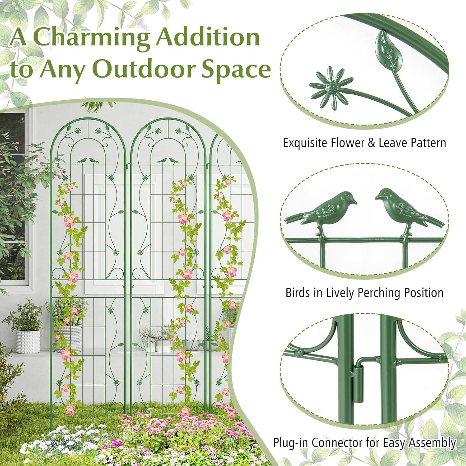 image:imageGiantex 2 Pack Garden Trellis 59 FT Tall Galvanized Steel Trellis for Climbing Plants Outdoor for Patio Lawn Wall Decor Plant Trellis for Vine Cucumber Tomato Flower Clematis Roses WhiteGreen