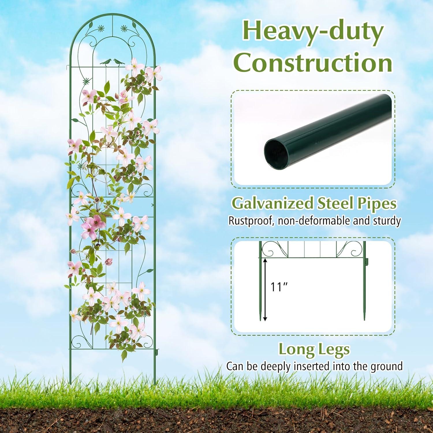 image:imageGiantex 2 Pack Garden Trellis 59 FT Tall Galvanized Steel Trellis for Climbing Plants Outdoor for Patio Lawn Wall Decor Plant Trellis for Vine Cucumber Tomato Flower Clematis Roses WhiteGreen