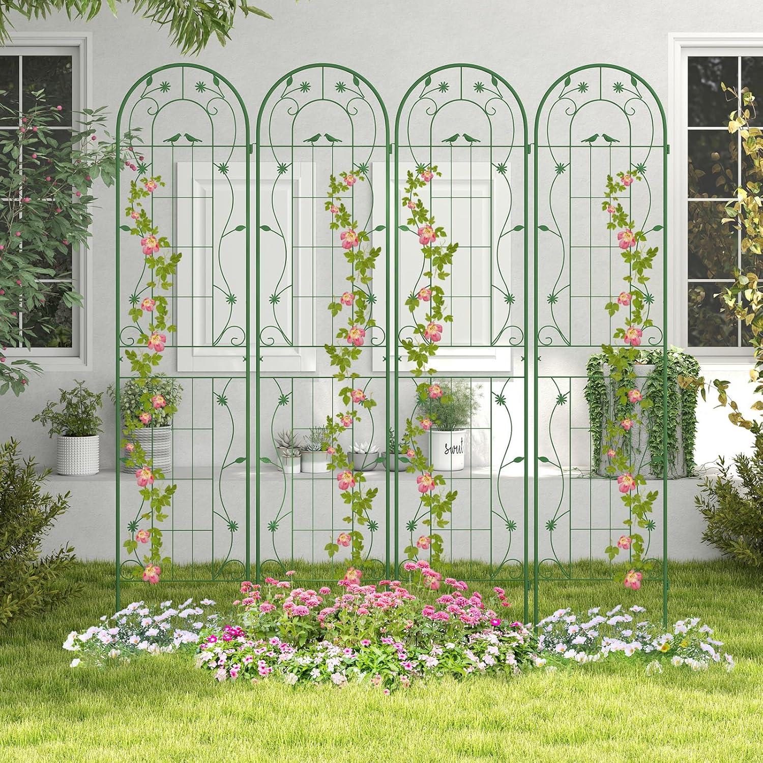 image:imageGiantex 2 Pack Garden Trellis 59 FT Tall Galvanized Steel Trellis for Climbing Plants Outdoor for Patio Lawn Wall Decor Plant Trellis for Vine Cucumber Tomato Flower Clematis Roses WhiteGreen