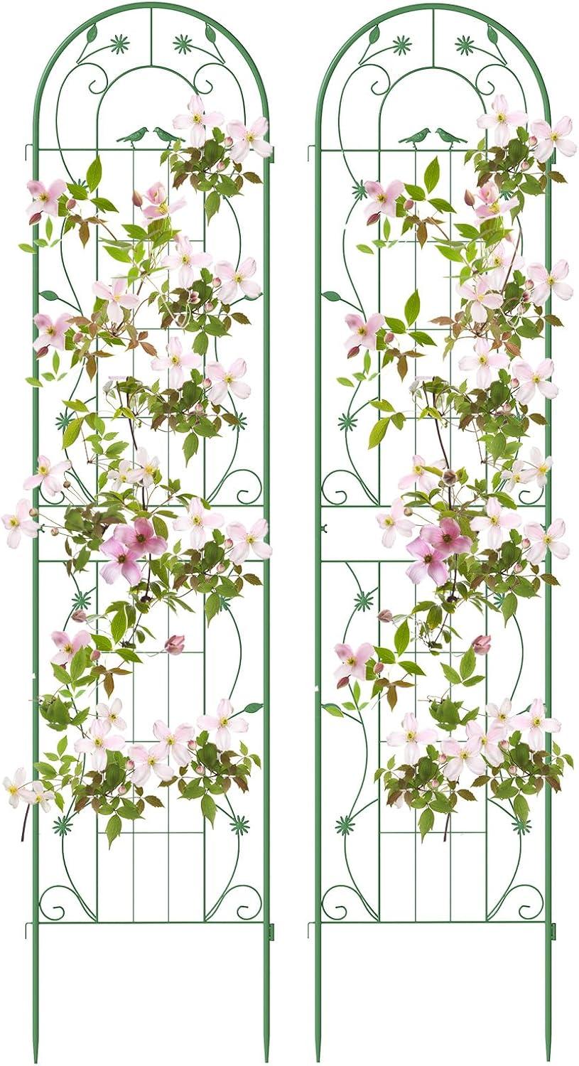 image:imageGiantex 2 Pack Garden Trellis 59 FT Tall Galvanized Steel Trellis for Climbing Plants Outdoor for Patio Lawn Wall Decor Plant Trellis for Vine Cucumber Tomato Flower Clematis Roses WhiteGreen
