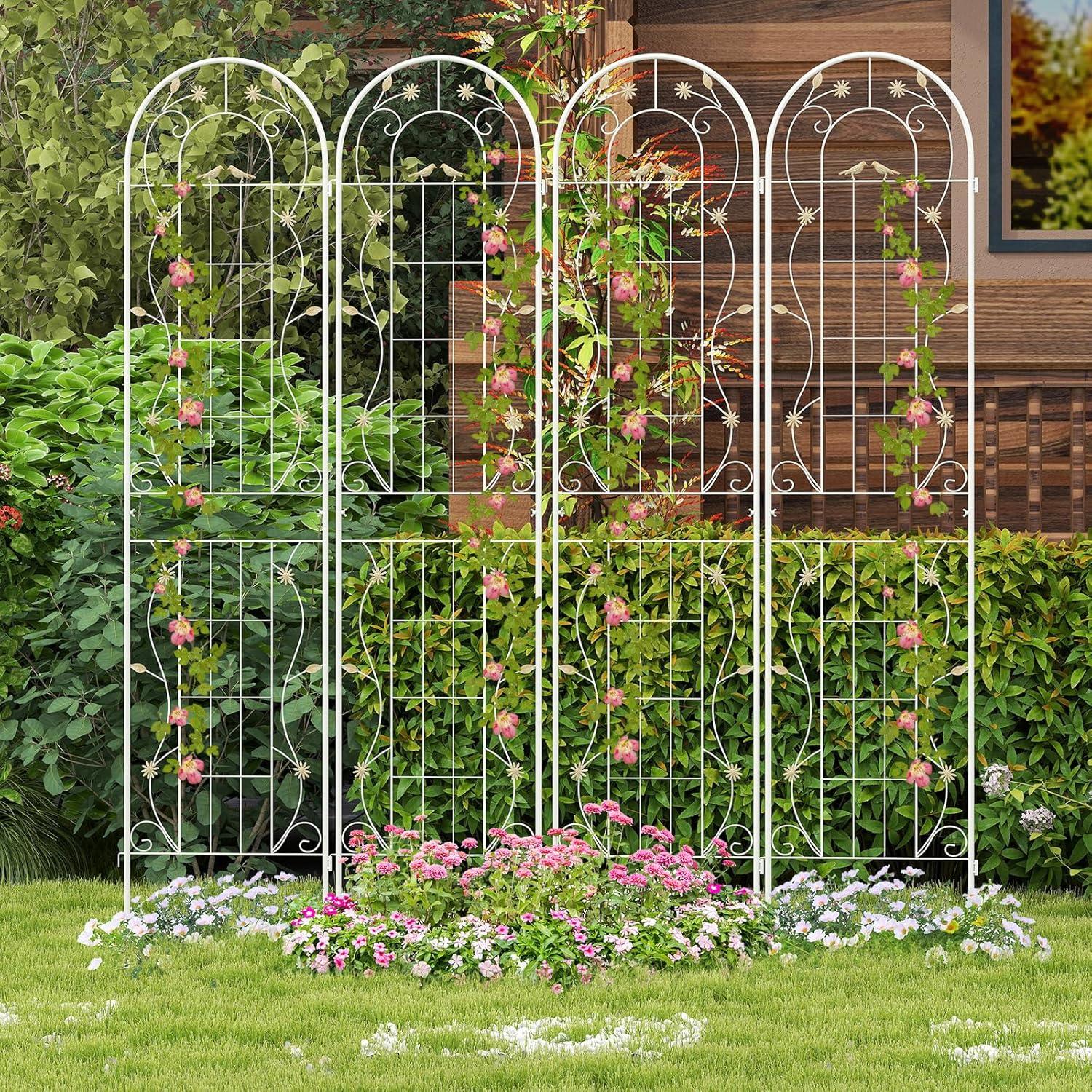 image:imageGiantex 2 Pack Garden Trellis 59 FT Tall Galvanized Steel Trellis for Climbing Plants Outdoor for Patio Lawn Wall Decor Plant Trellis for Vine Cucumber Tomato Flower Clematis Roses WhiteWhite