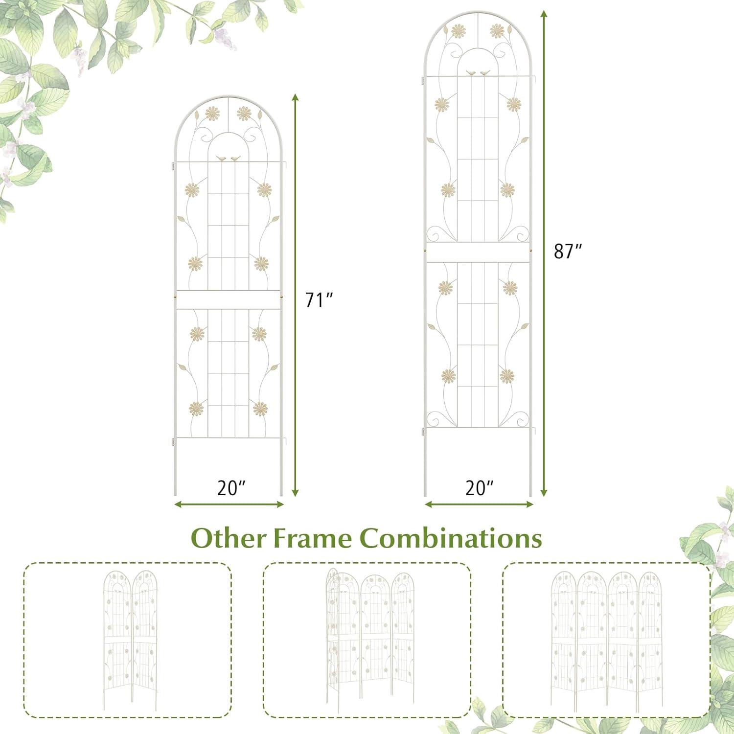 image:imageGiantex 2 Pack Garden Trellis 59 FT Tall Galvanized Steel Trellis for Climbing Plants Outdoor for Patio Lawn Wall Decor Plant Trellis for Vine Cucumber Tomato Flower Clematis Roses WhiteWhite