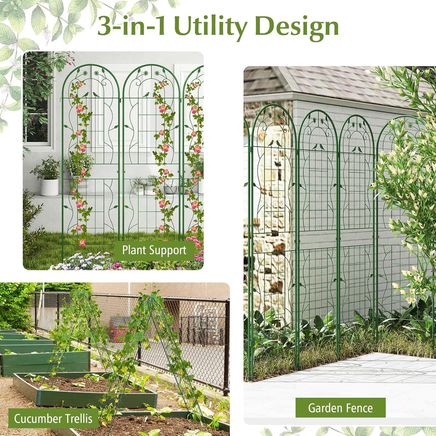 image:imageGiantex 2 Pack Garden Trellis 59 FT Tall Galvanized Steel Trellis for Climbing Plants Outdoor for Patio Lawn Wall Decor Plant Trellis for Vine Cucumber Tomato Flower Clematis Roses WhiteGreen