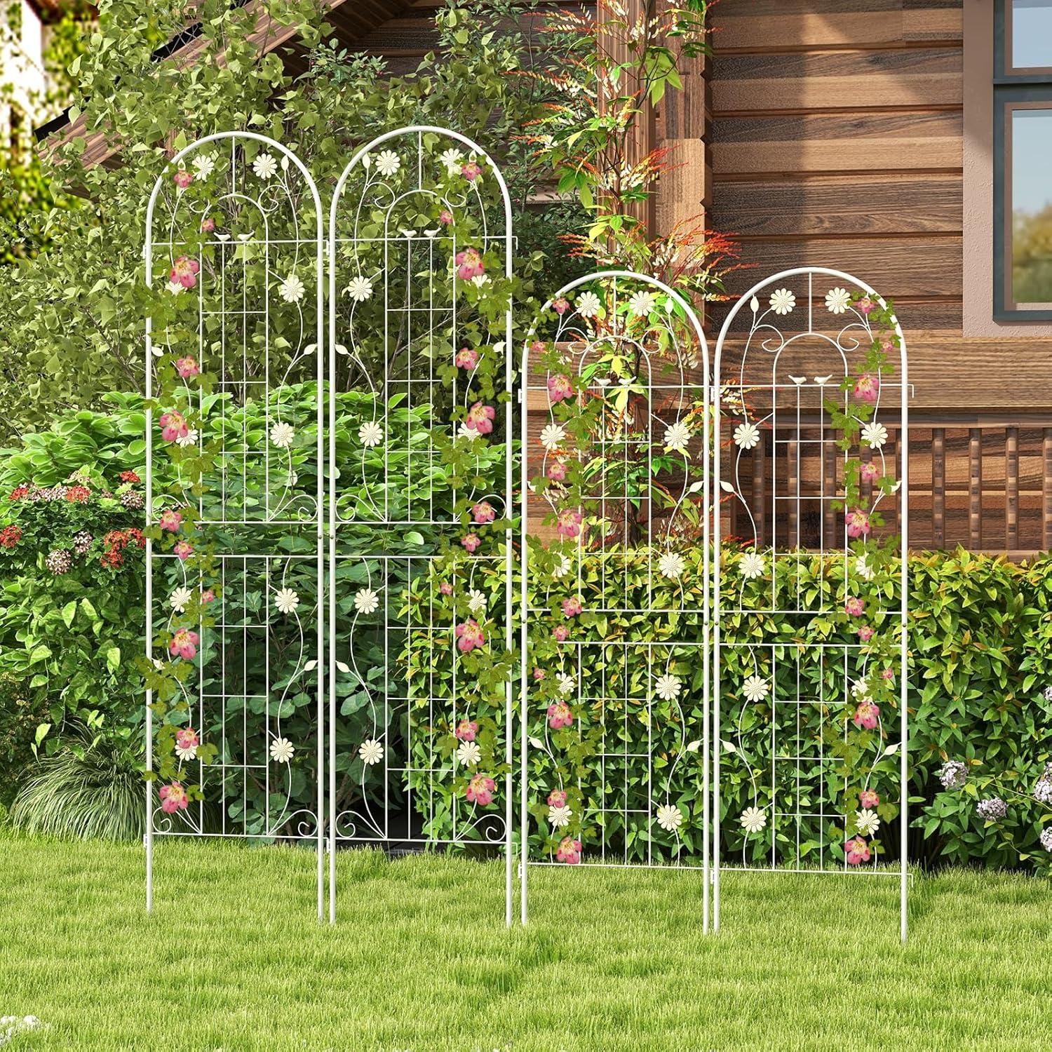 image:imageGiantex 2 Pack Garden Trellis 59 FT Tall Galvanized Steel Trellis for Climbing Plants Outdoor for Patio Lawn Wall Decor Plant Trellis for Vine Cucumber Tomato Flower Clematis Roses WhiteWhite