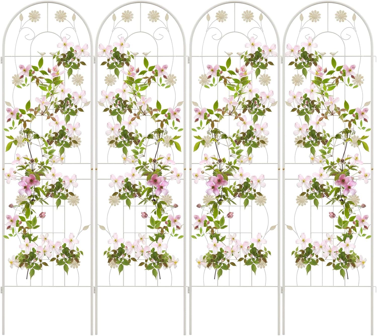 image:imageGiantex 2 Pack Garden Trellis 59 FT Tall Galvanized Steel Trellis for Climbing Plants Outdoor for Patio Lawn Wall Decor Plant Trellis for Vine Cucumber Tomato Flower Clematis Roses WhiteWhite