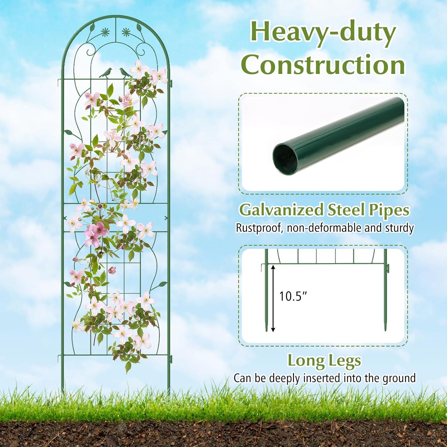 image:imageGiantex 2 Pack Garden Trellis 59 FT Tall Galvanized Steel Trellis for Climbing Plants Outdoor for Patio Lawn Wall Decor Plant Trellis for Vine Cucumber Tomato Flower Clematis Roses WhiteGreen