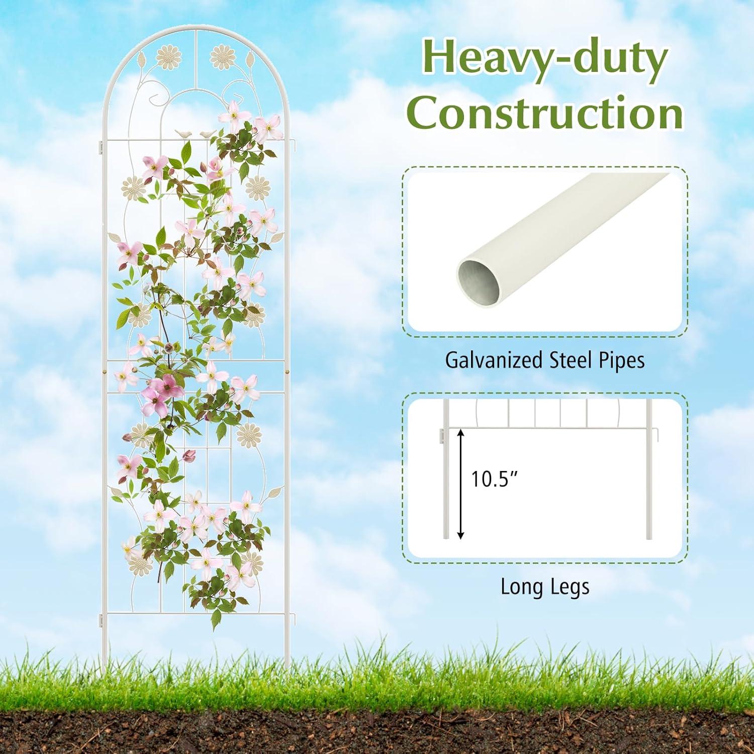 image:imageGiantex 2 Pack Garden Trellis 59 FT Tall Galvanized Steel Trellis for Climbing Plants Outdoor for Patio Lawn Wall Decor Plant Trellis for Vine Cucumber Tomato Flower Clematis Roses WhiteWhite