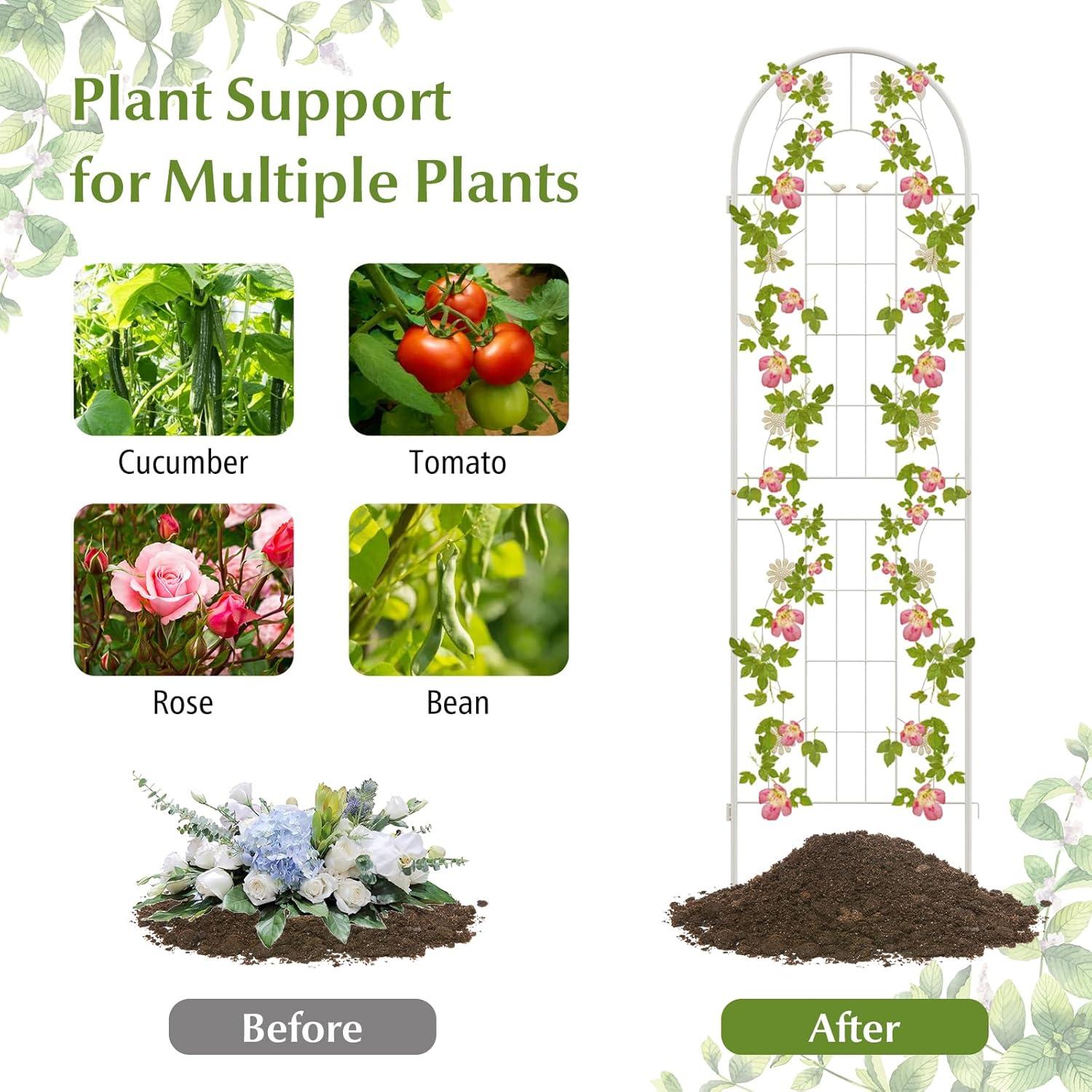 image:imageGiantex 2 Pack Garden Trellis 59 FT Tall Galvanized Steel Trellis for Climbing Plants Outdoor for Patio Lawn Wall Decor Plant Trellis for Vine Cucumber Tomato Flower Clematis Roses WhiteWhite