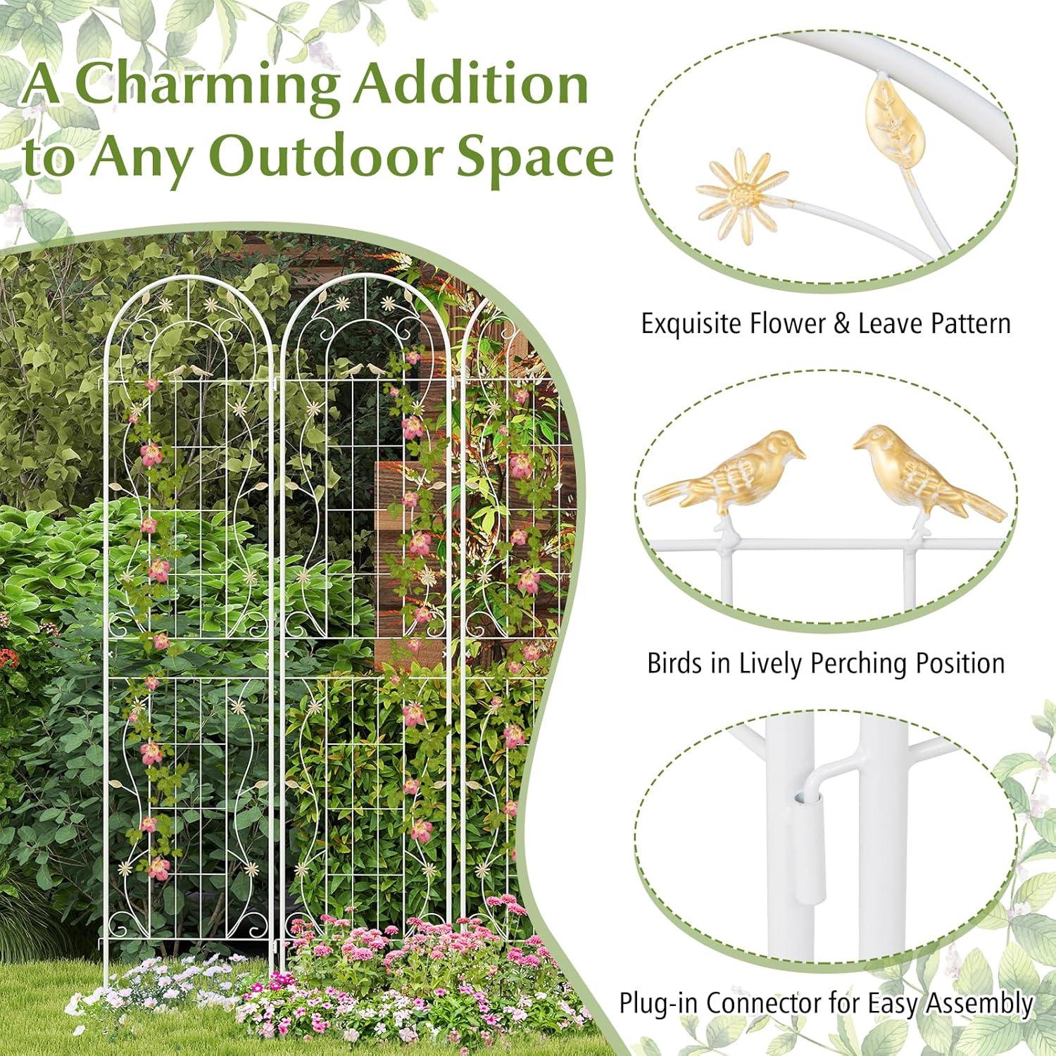 image:imageGiantex 2 Pack Garden Trellis 59 FT Tall Galvanized Steel Trellis for Climbing Plants Outdoor for Patio Lawn Wall Decor Plant Trellis for Vine Cucumber Tomato Flower Clematis Roses WhiteWhite