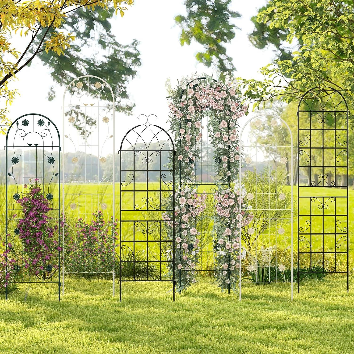 image:imageGiantex 2 Pack Garden Trellis 59 FT Tall Galvanized Steel Trellis for Climbing Plants Outdoor for Patio Lawn Wall Decor Plant Trellis for Vine Cucumber Tomato Flower Clematis Roses WhiteWhite