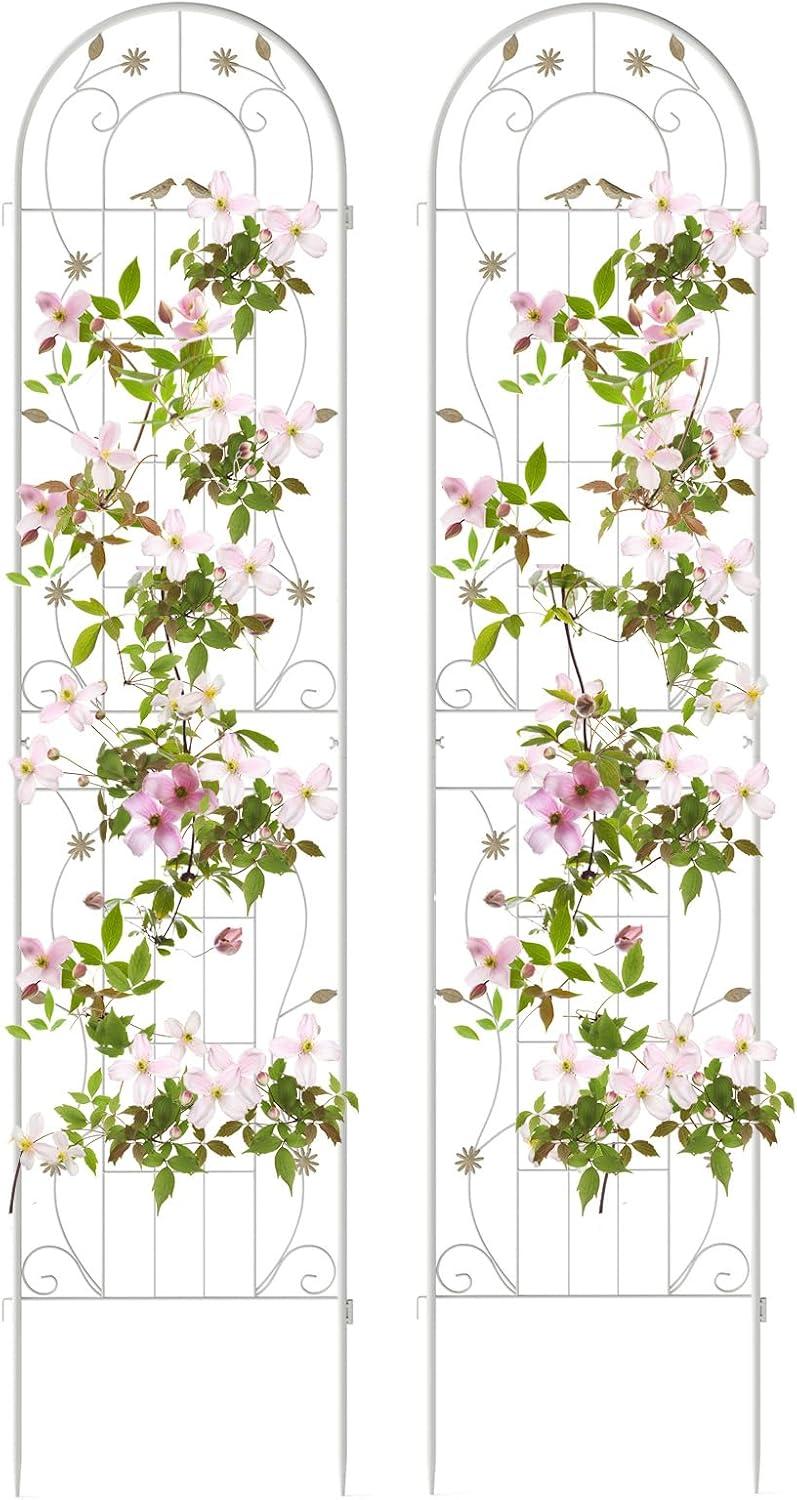 image:imageGiantex 2 Pack Garden Trellis 59 FT Tall Galvanized Steel Trellis for Climbing Plants Outdoor for Patio Lawn Wall Decor Plant Trellis for Vine Cucumber Tomato Flower Clematis Roses WhiteWhite