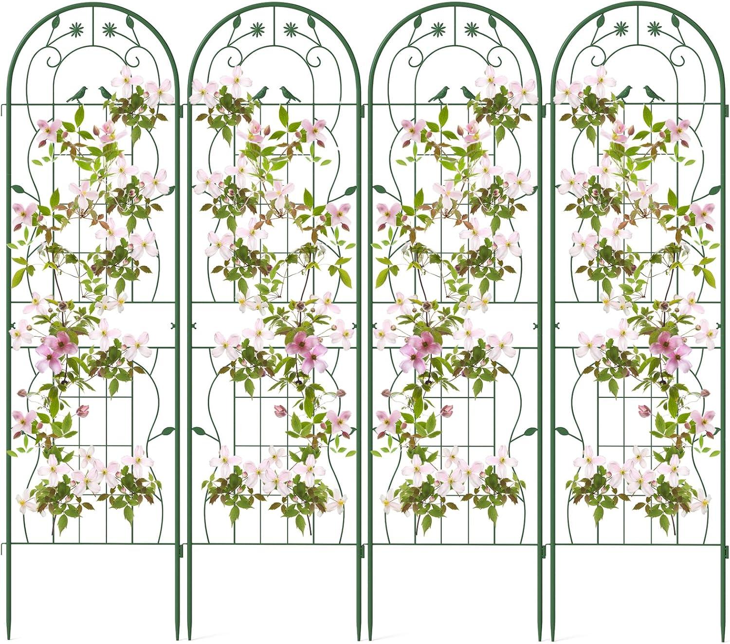 image:imageGiantex 2 Pack Garden Trellis 59 FT Tall Galvanized Steel Trellis for Climbing Plants Outdoor for Patio Lawn Wall Decor Plant Trellis for Vine Cucumber Tomato Flower Clematis Roses WhiteGreen