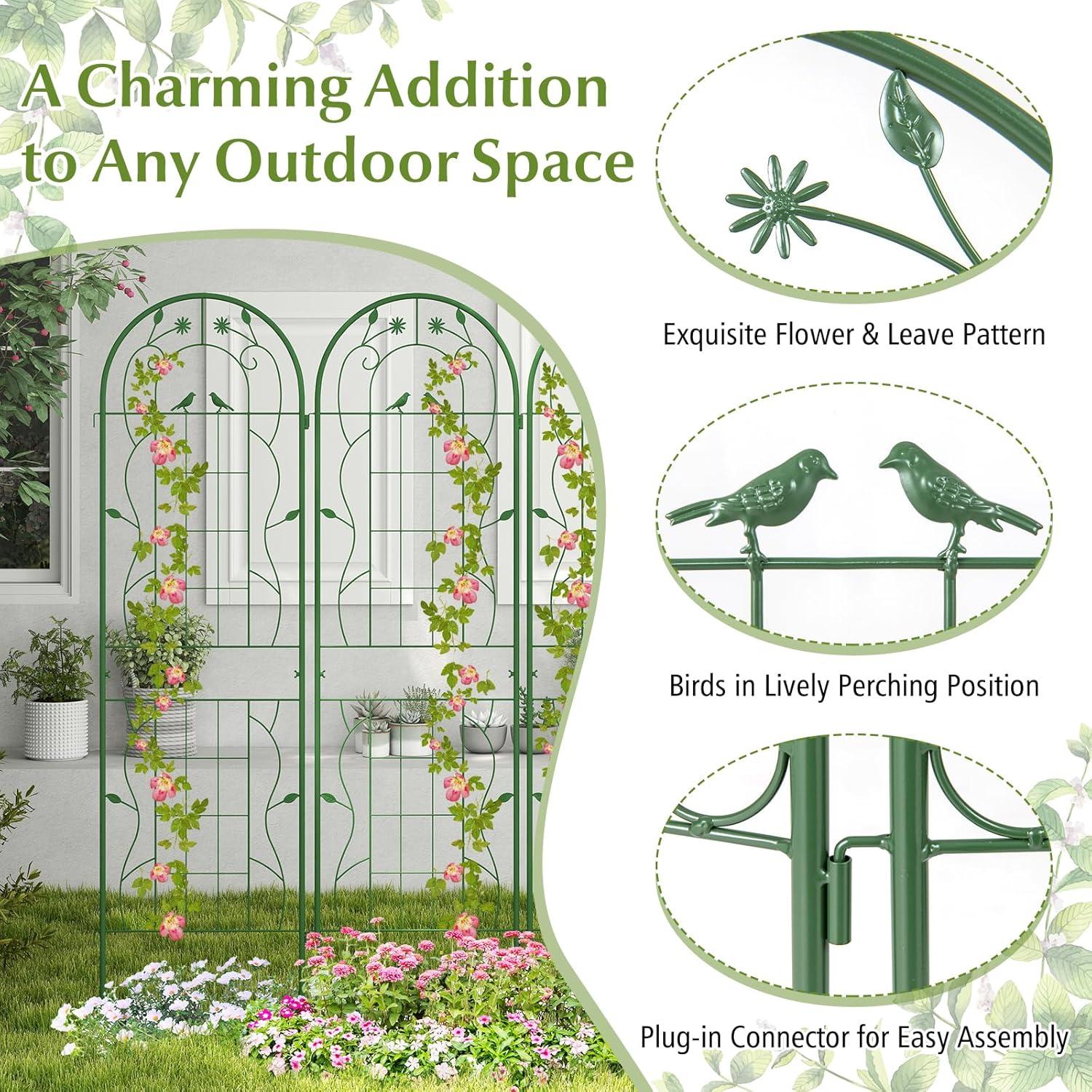 image:imageGiantex 2 Pack Garden Trellis 59 FT Tall Galvanized Steel Trellis for Climbing Plants Outdoor for Patio Lawn Wall Decor Plant Trellis for Vine Cucumber Tomato Flower Clematis Roses WhiteGreen