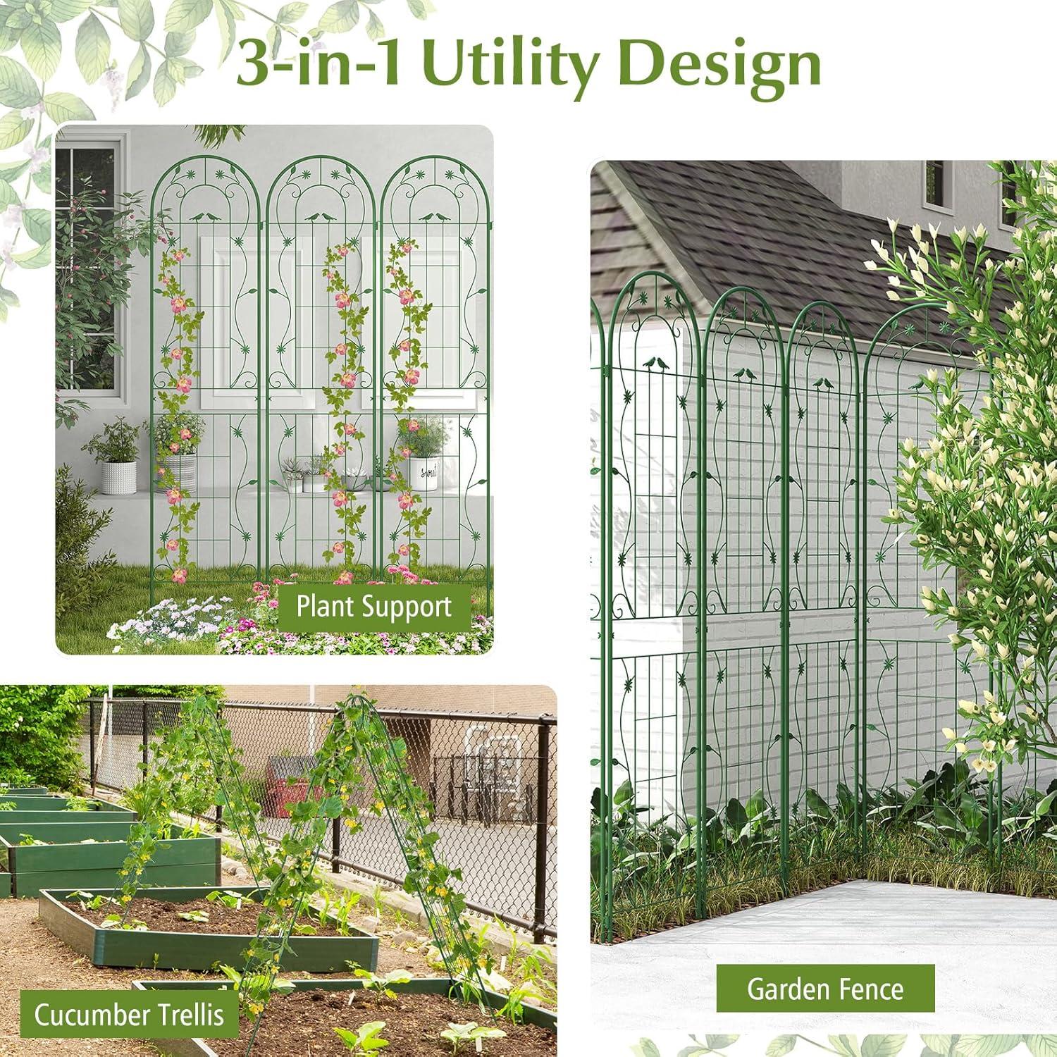 image:imageGiantex 2 Pack Garden Trellis 59 FT Tall Galvanized Steel Trellis for Climbing Plants Outdoor for Patio Lawn Wall Decor Plant Trellis for Vine Cucumber Tomato Flower Clematis Roses WhiteGreen