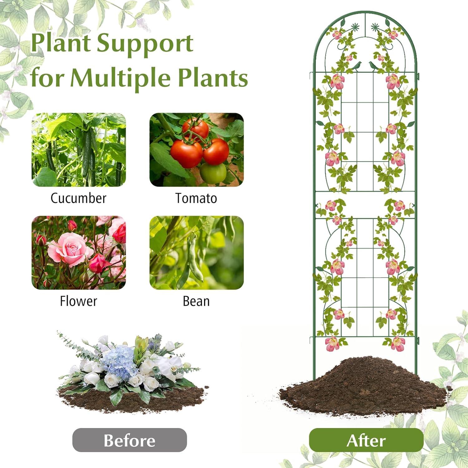 image:imageGiantex 2 Pack Garden Trellis 59 FT Tall Galvanized Steel Trellis for Climbing Plants Outdoor for Patio Lawn Wall Decor Plant Trellis for Vine Cucumber Tomato Flower Clematis Roses WhiteGreen