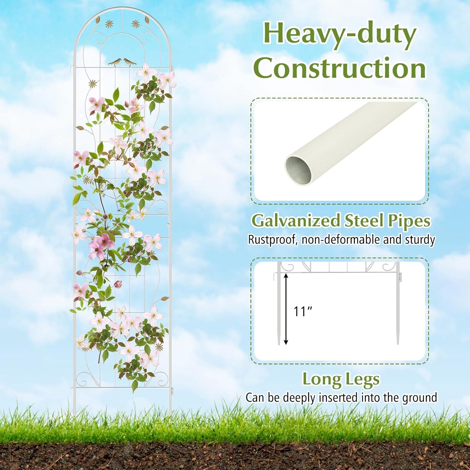 image:imageGiantex 2 Pack Garden Trellis 59 FT Tall Galvanized Steel Trellis for Climbing Plants Outdoor for Patio Lawn Wall Decor Plant Trellis for Vine Cucumber Tomato Flower Clematis Roses WhiteWhite