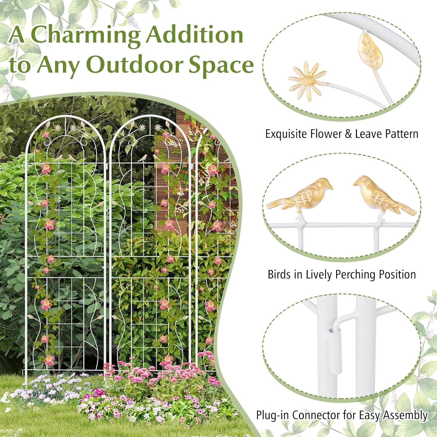 image:imageGiantex 2 Pack Garden Trellis 59 FT Tall Galvanized Steel Trellis for Climbing Plants Outdoor for Patio Lawn Wall Decor Plant Trellis for Vine Cucumber Tomato Flower Clematis Roses WhiteWhite