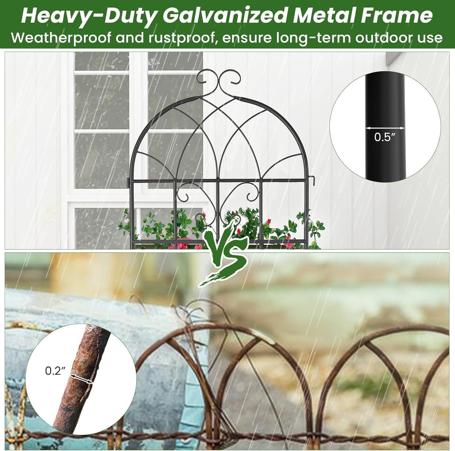 image:imageGiantex 2 Pack Trellis for Climbing Plants Outdoor 7 FT Tall Galvanized Steel Garden Trellis for Patio Lawn Wall Decor Plant Trellis for Vine Cucumber Tomato Flower Clematis Roses87x202 Pack