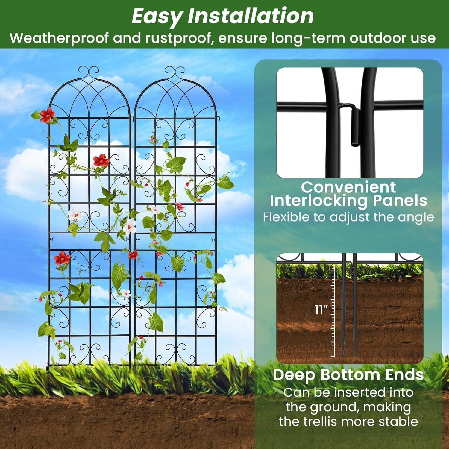 image:imageGiantex 2 Pack Trellis for Climbing Plants Outdoor 7 FT Tall Galvanized Steel Garden Trellis for Patio Lawn Wall Decor Plant Trellis for Vine Cucumber Tomato Flower Clematis Roses87x202 Pack