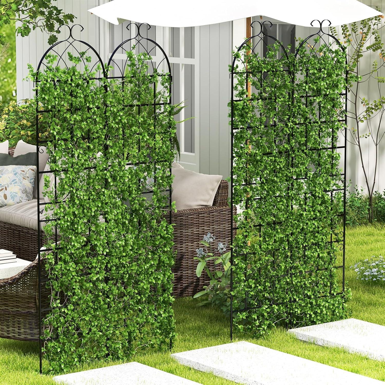 image:imageGiantex 2 Pack Trellis for Climbing Plants Outdoor 7 FT Tall Galvanized Steel Garden Trellis for Patio Lawn Wall Decor Plant Trellis for Vine Cucumber Tomato Flower Clematis Roses87x202 Pack