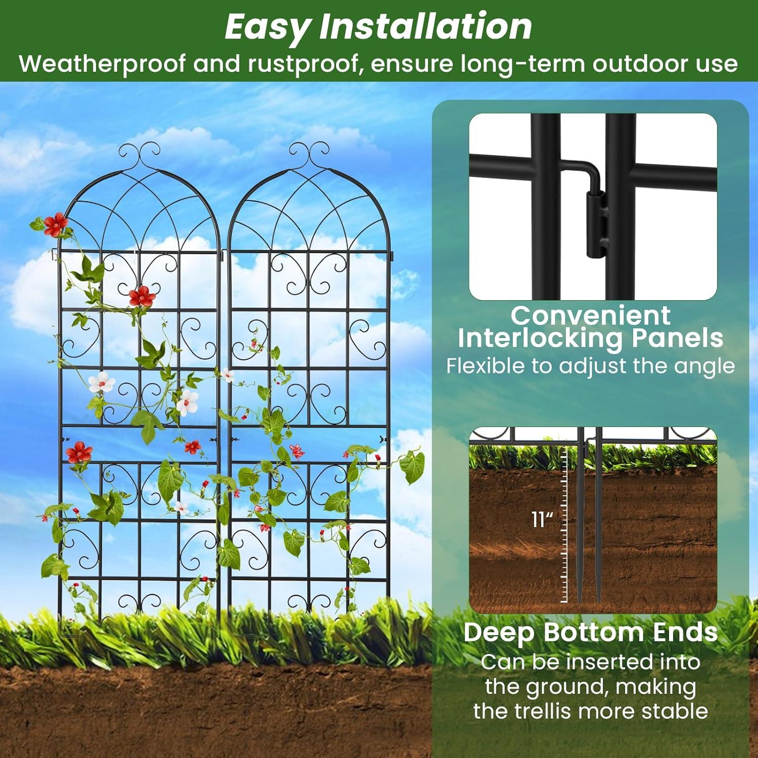 image:imageGiantex 2 Pack Trellis for Climbing Plants Outdoor 7 FT Tall Galvanized Steel Garden Trellis for Patio Lawn Wall Decor Plant Trellis for Vine Cucumber Tomato Flower Clematis Roses71x204 Pack