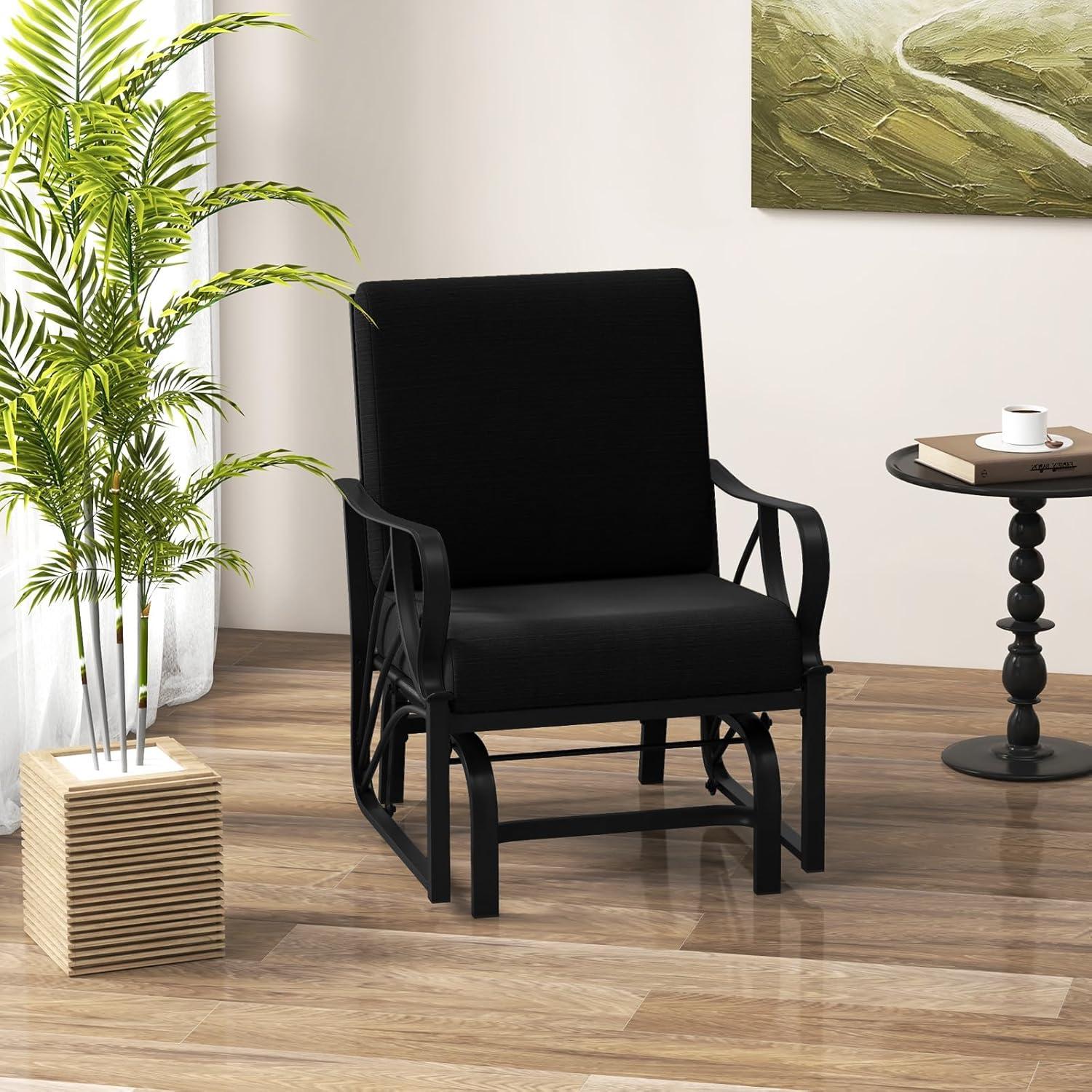 image:imageGiantex 2Pack Outdoor Glider Patio Rocking Chair with Thick Cushion Sturdy Metal Frame Curved Armrest Ergonomic Design SinglePerson Glider Chair for Garden Yard Porch Rocker BlackBlack