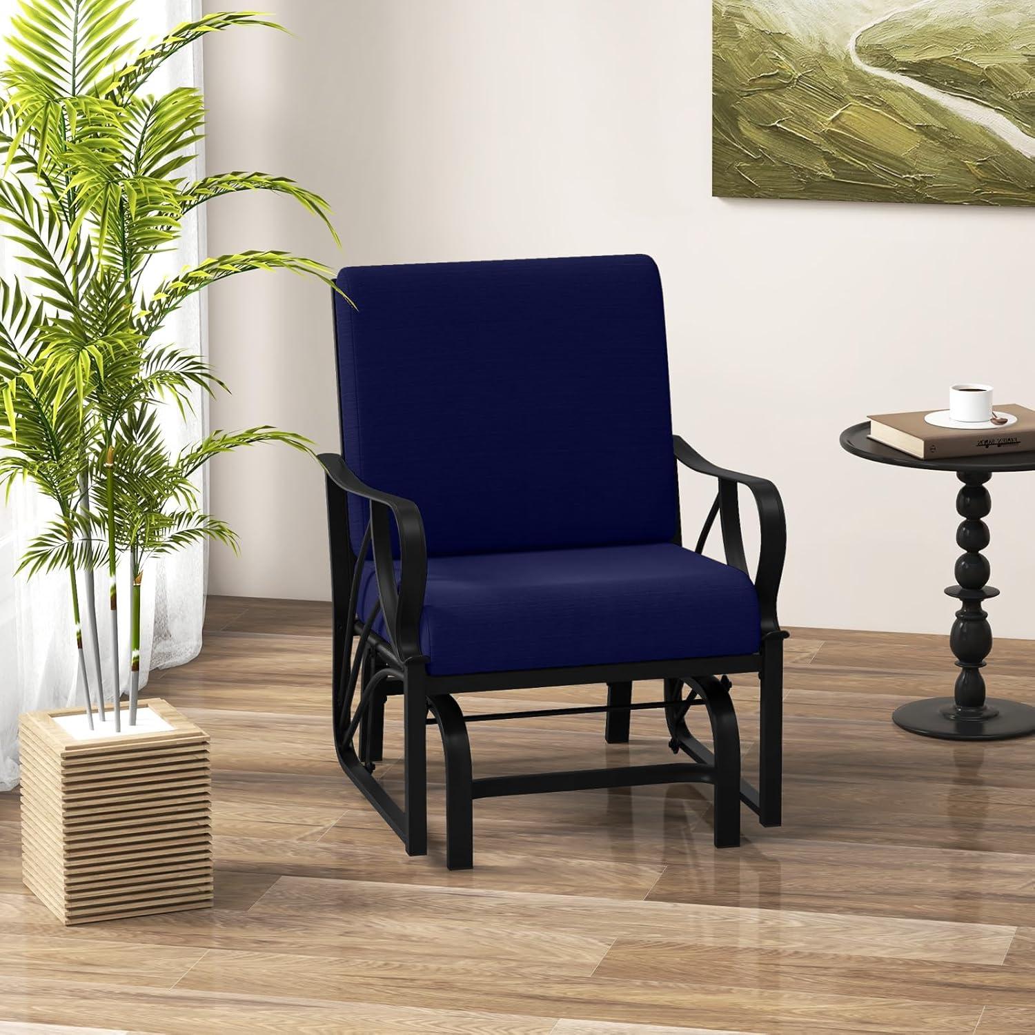 image:imageGiantex 2Pack Outdoor Glider Patio Rocking Chair with Thick Cushion Sturdy Metal Frame Curved Armrest Ergonomic Design SinglePerson Glider Chair for Garden Yard Porch Rocker BlackNavy