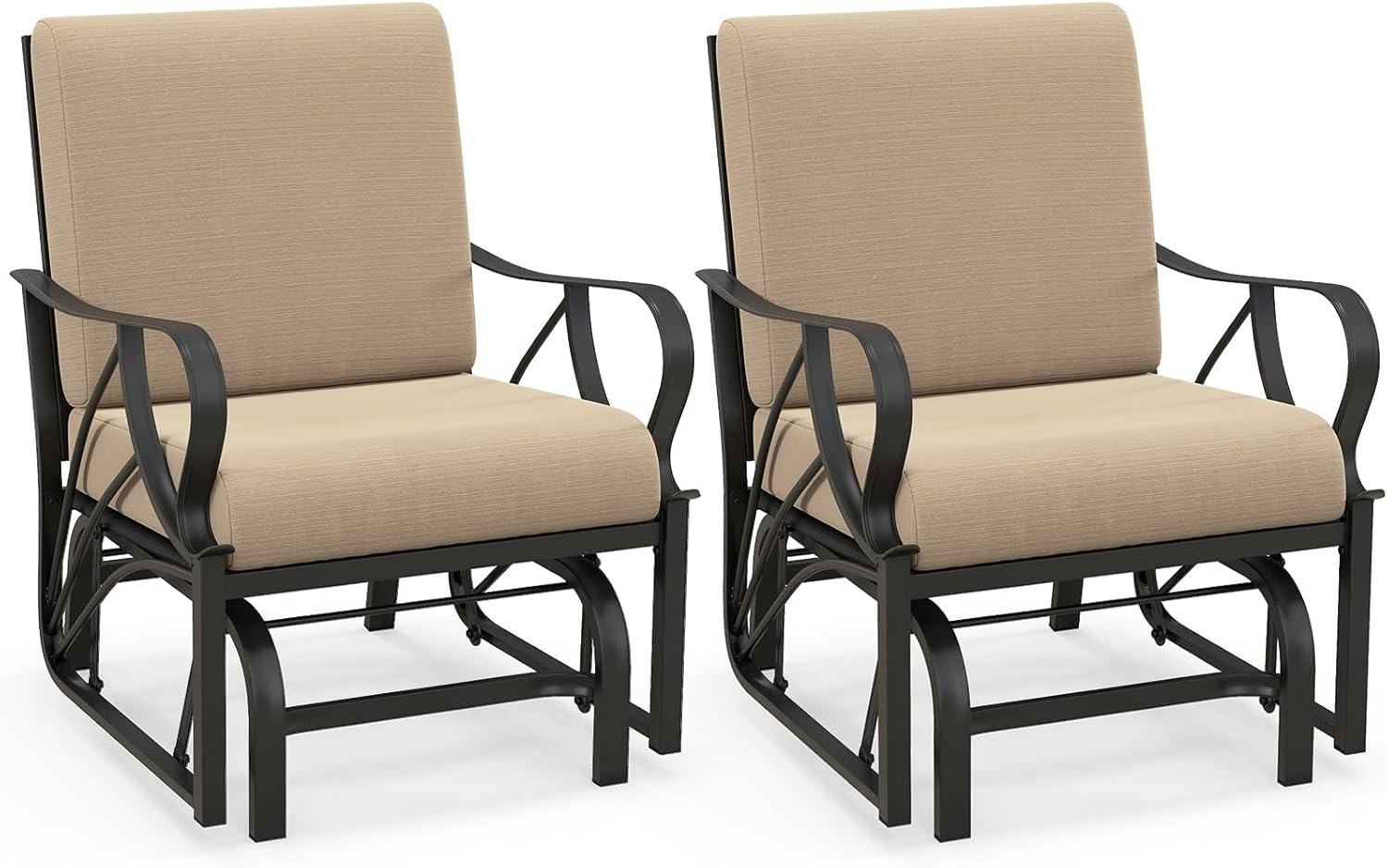 image:imageGiantex 2Pack Outdoor Glider Patio Rocking Chair with Thick Cushion Sturdy Metal Frame Curved Armrest Ergonomic Design SinglePerson Glider Chair for Garden Yard Porch Rocker BlackBeige