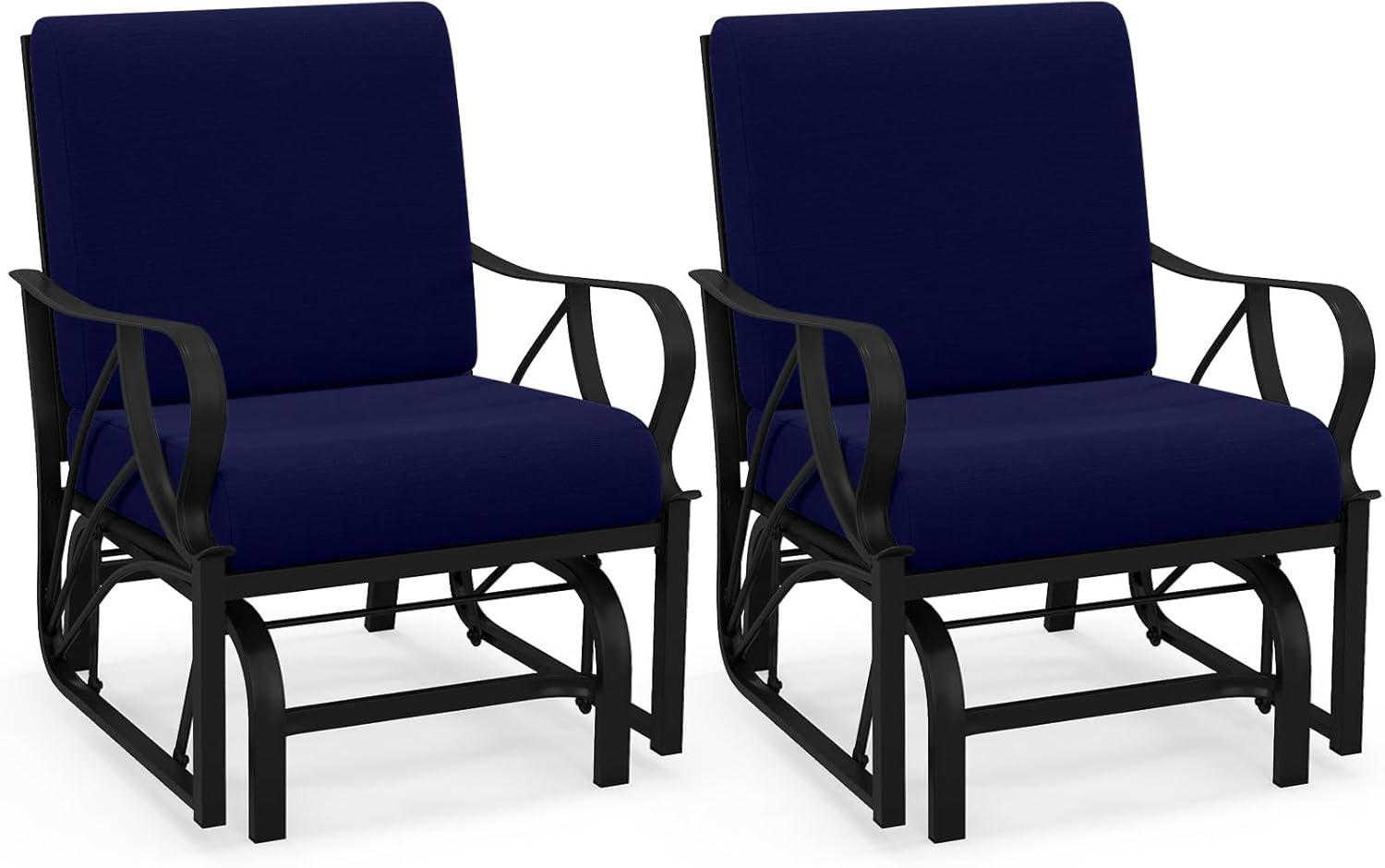 image:imageGiantex 2Pack Outdoor Glider Patio Rocking Chair with Thick Cushion Sturdy Metal Frame Curved Armrest Ergonomic Design SinglePerson Glider Chair for Garden Yard Porch Rocker BlackNavy