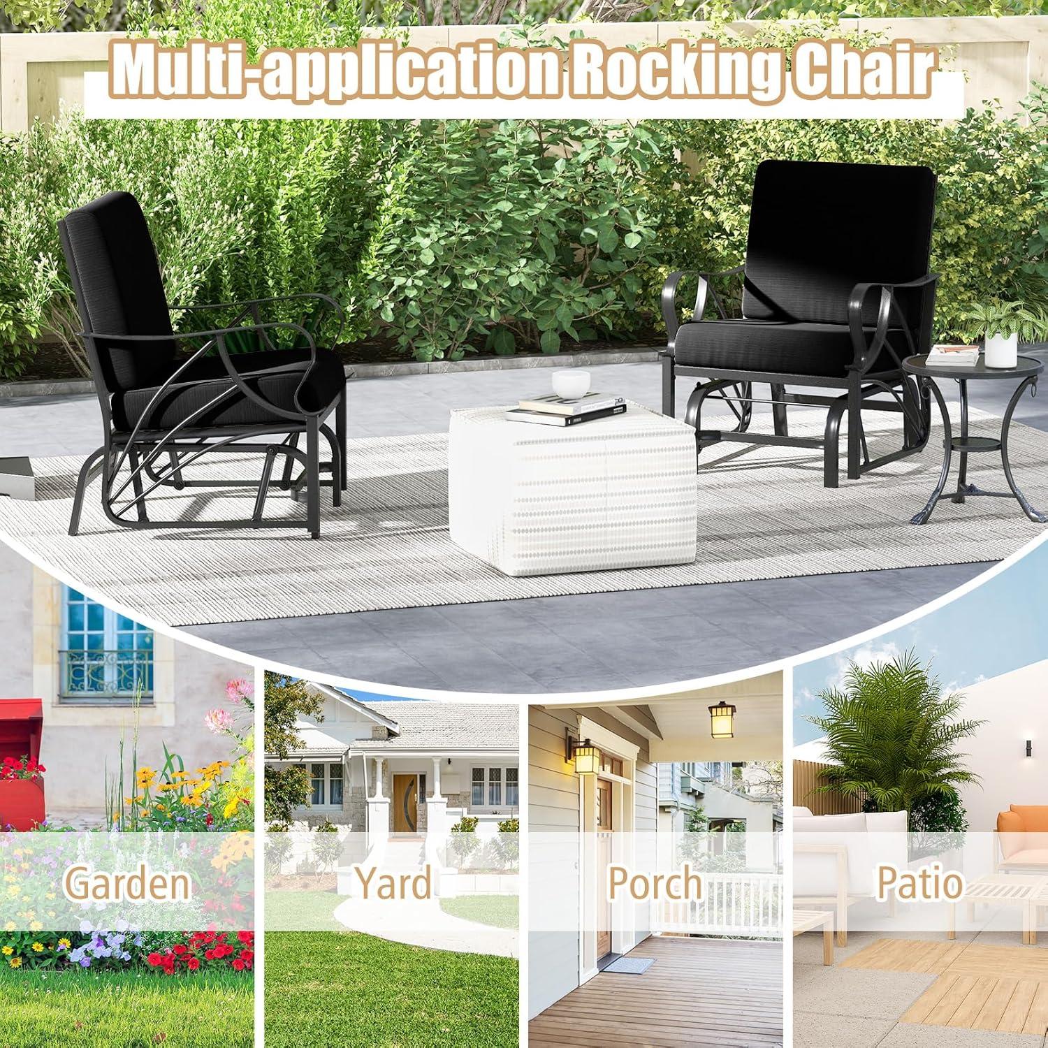 image:imageGiantex 2Pack Outdoor Glider Patio Rocking Chair with Thick Cushion Sturdy Metal Frame Curved Armrest Ergonomic Design SinglePerson Glider Chair for Garden Yard Porch Rocker BlackBlack
